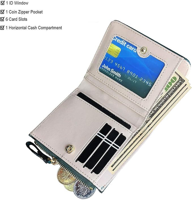 AOXONEL Girls Wallet Small Bifold Womens Wallets Rfid,Compact Female Cute Mini Zipper Coin Card Purse for Teen Girl Kids (Green)