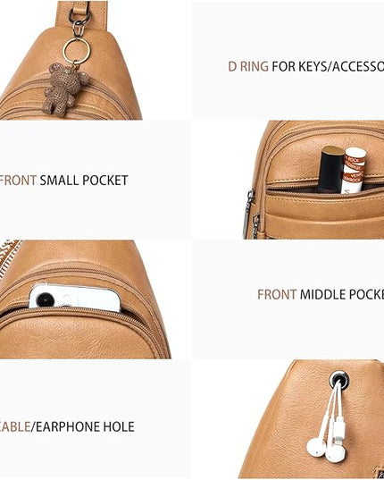 Sling Bag for Women Cross Body Purse Fanny Pack Sling Backpack Vegan Leather Shoulder Crossbody Bag Travel Tan