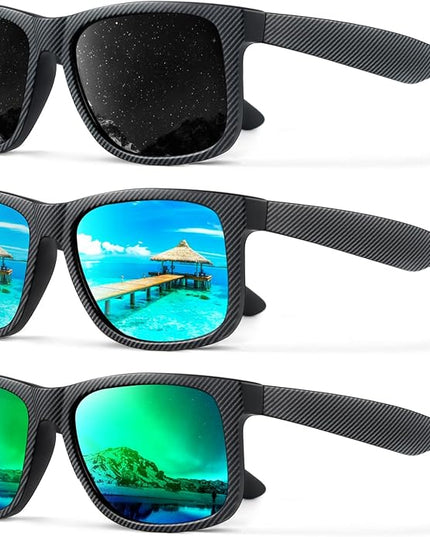 KALIYADI Sunglasses Men Polarized Sun glasses for Mens Womens Classic Matte Black Frame UV Protection 3pack