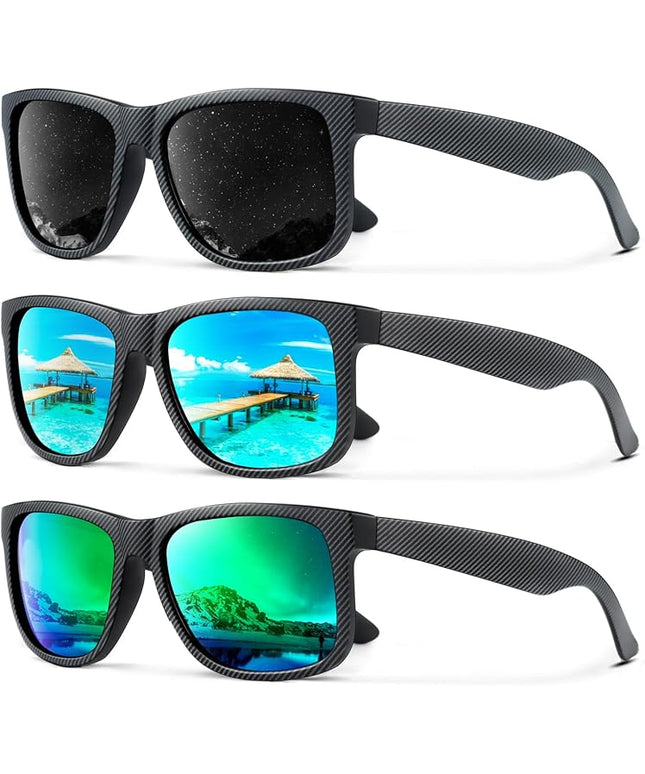 KALIYADI Sunglasses Men Polarized Sun glasses for Mens Womens Classic Matte Black Frame UV Protection 3pack