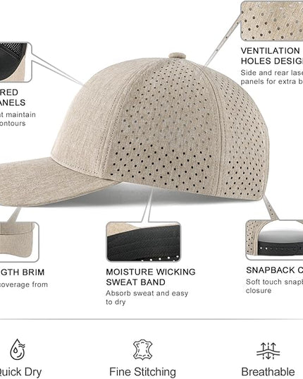VOBOOM Men Snapback Trucker Hat, Baseball Cap for Breathable Side Laser Cut Holes