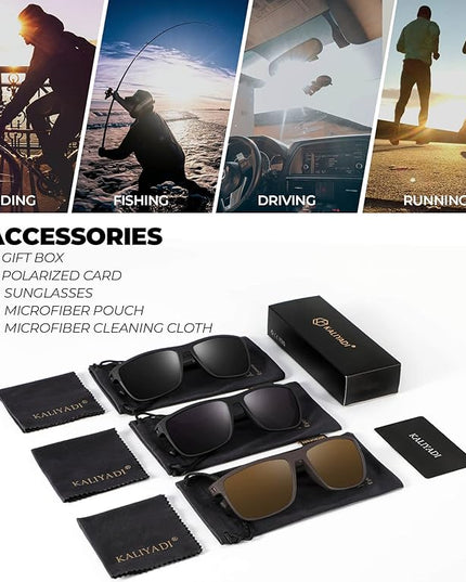 KALIYADI Polarized Sunglasses for Men, Lightweight Sun Glasses with UV Protection for Driving Fishing Golf