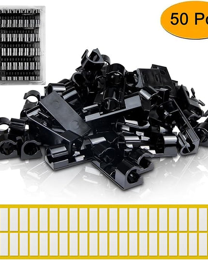 SOULWIT 50 Pcs Self Adhesive Cable Management Clips, Cable Organizers Sticky Wire Clips Cord Holder for TV PC Laptop Ethernet Cable Desktop Home Office (Black)