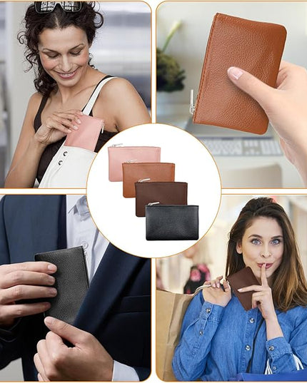 4Pcs Small Coin Purse,Leather Zipper Pouch Change Purse With Zipper Coin Pouch for Men Women Small Coin Bag Portable Change Wallet Mini Coin Pocket Pouch Change Holder for Women Change Purse for Coins