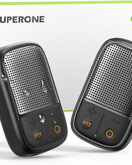 SUPERONE 2 Pack Wearable Bluetooth Speaker with Walkie-Talkie Function Based on Zello App. IPX7 Waterproof Clip-on Speaker, TWS Pairing Portable Speaker for Hands-Free Music/Calls for Cycling/Hiking