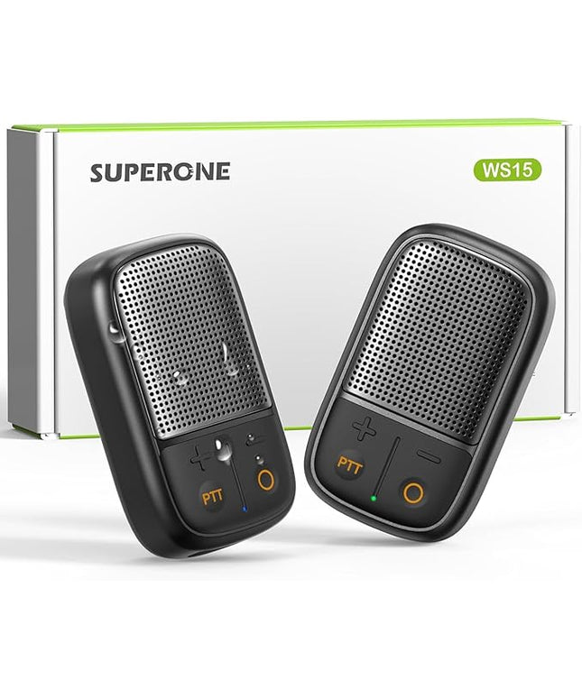 SUPERONE 2 Pack Wearable Bluetooth Speaker with Walkie-Talkie Function Based on Zello App. IPX7 Waterproof Clip-on Speaker, TWS Pairing Portable Speaker for Hands-Free Music/Calls for Cycling/Hiking