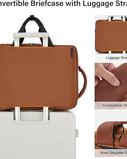 Hanke Convertible Laptop Bag, 3 In 1 Briefcase Backpack 17.3 Inch Computer Bag for Men Women, Travel Laptop Briefcase Messenger Bag, Underseat Carry On Personal Item, Reddish Brown