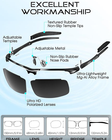 ATTCL Polarized Sunglasses Men Sports: UV Protection Anti Glare Wrap Around Lightweight Metal Driving Fishing Golf Running