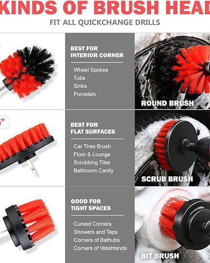 DNA Motoring 25pcs Car Detailing Brush Set, Car Detailing Kit, Interior Kit with Drill Brush Set, Windshield Cleaning Tool, Professional Car Care kit for Interior & Exterior, Wheel, TOOLS-00278-A