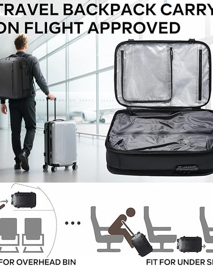 BANGE Vacuum-Seal Travel Backpack with Pump and Vacpack Compression System, Water Resistant Large Carry-On Backpack with Laptop Compartment and TSA Lock - Flight Approved, Black (With Air Pump)