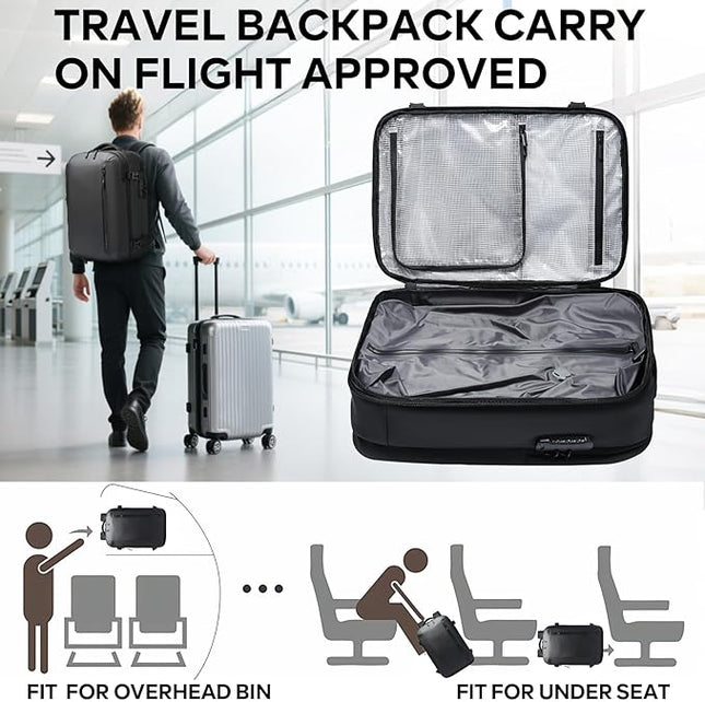 BANGE Vacuum-Seal Travel Backpack with Pump and Vacpack Compression System, Water Resistant Large Carry-On Backpack with Laptop Compartment and TSA Lock - Flight Approved, Black (With Air Pump)