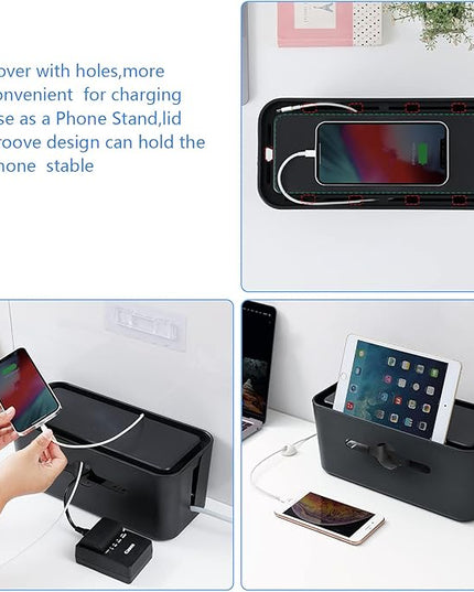 Cable Management Box,Cord Organizer Box for Desk Floor Cable Hide,Cable Box Organizer to Cover The Power Strip Cord Wires for Home Office,Black