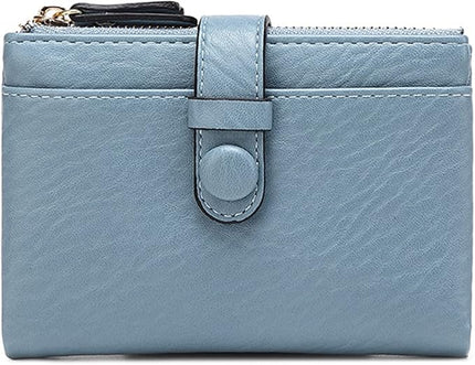 AOXONEL Women's Wallets Leather Wallets for Women Rfid Small Ladies Wallet Billfolds for Women,Trifold Mini Wallets for Women with Double Zipper Coin Pocket (Blue)