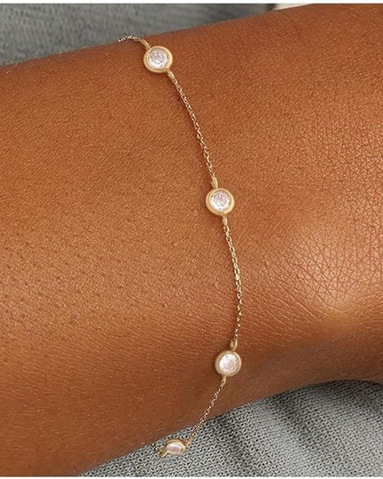 FUNEIA Dainty Silver Gold Bracelets for Women Trendy Non Tarnish 14K Gold Plated Waterproof Diamond Bracelets Cute Stackable Heart Butterfly Clover Cross Evil Eye Charm Bracelet Stack Jewelry Gifts