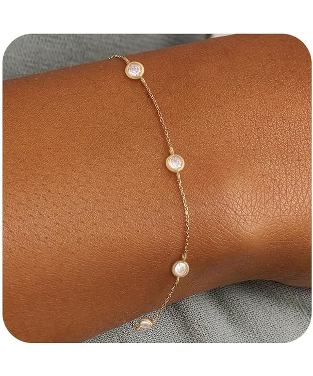 FUNEIA Dainty Silver Gold Bracelets for Women Trendy Non Tarnish 14K Gold Plated Waterproof Diamond Bracelets Cute Stackable Heart Butterfly Clover Cross Evil Eye Charm Bracelet Stack Jewelry Gifts