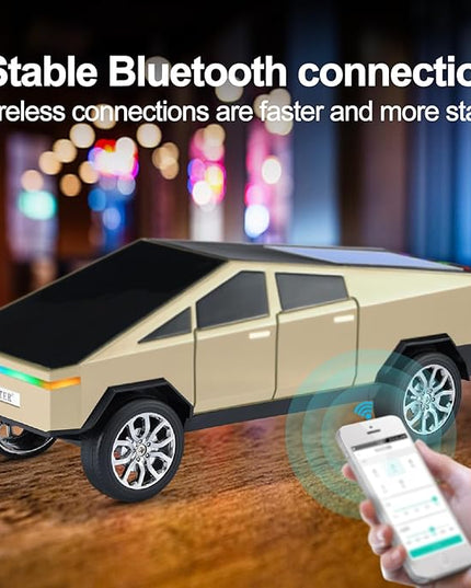 Solar-Powered car-Shaped Bluetooth Speaker, Portable Wireless Stereo, high-Definition Sound Quality, TWS Dual-Ear Pairing, Truck-Shaped Speaker, Suitable for Home, Office and Gift (GLOD)