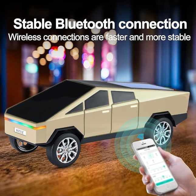 Solar-Powered car-Shaped Bluetooth Speaker, Portable Wireless Stereo, high-Definition Sound Quality, TWS Dual-Ear Pairing, Truck-Shaped Speaker, Suitable for Home, Office and Gift (GLOD)