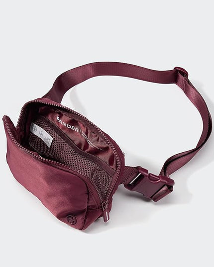 Pander Two Way Zipper Fanny Pack Nylon Everywhere Belt Bag for Women, Water Repellent Waist Packs, Crossbody Bags with Adjustable Strap (Red Merlot).