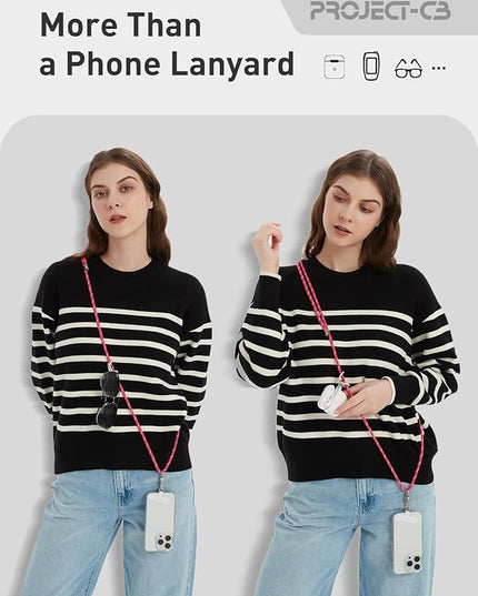 project-cb Cell Phone Lanyard 1,Phone Tether Tab 2,Crossbody Strap,Lanyards for Around the Neck,Adjustable Strap 80-160cm (White-Black-B)