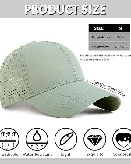Xinveen Quick Dry Baseball Cap Curved Brim Snapback Hat Laser Cut Mesh Ball Cap Golf Ball Cap for Men Women