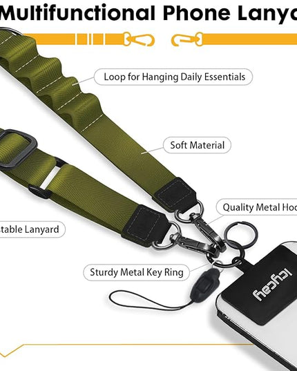 Phone Lanyard Crossbody, Green Cell Phone Strap for Around The Neck Adjustable, Minimalist Teacher Anti Theft Cute Lanyard for iPhone Case ID Holder Keys Accessories Travel Essential