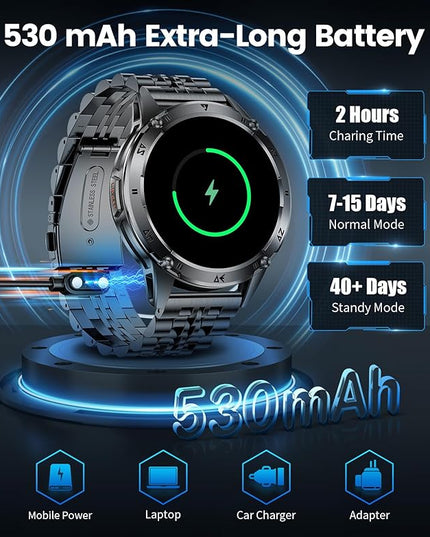 LIGE Military Smart Watch for Men iPhone Android 1.43" HD Amoled Rugged 120+ Sport Modes IP68 Waterproof Answer/Make Call Fitness Running Heart Rate Blood Pressure Health Mens Smartwatch EF6-E