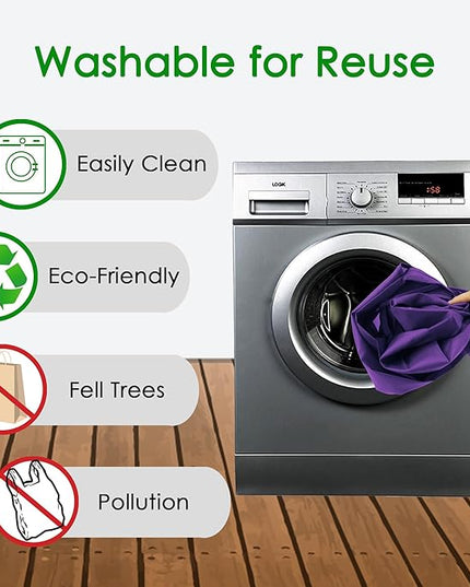 BeeGreen Purple Reusable Grocery Bags Wholesale Purple Reusable Kitchen Bags Bulk Foldable-Machine Washable with Zipper Storage Pouch 10 Packs