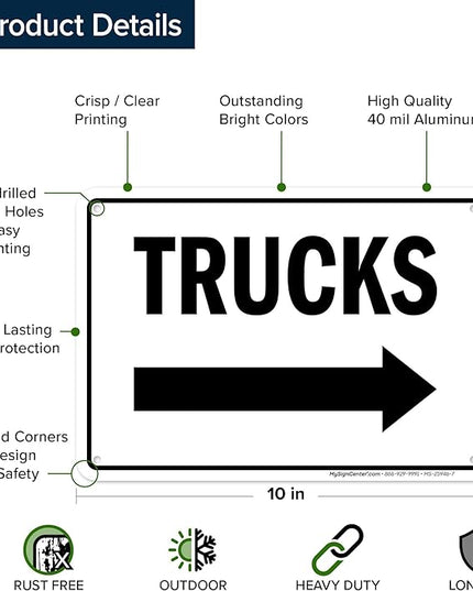 Trucks Right Sign, 10x7 Inches, Rust Free .040 Aluminum, Fade Resistant, Made in USA by My Sign Center