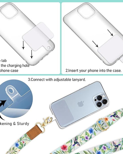 Phone Lanyard Crossbody Wrist Strap, Bird Cell Phone Lanyards for Around the Neck Wristlet Shoulder, Adjustable Flower Floral Strap for Car Keys Keychain Wallet ID Badge