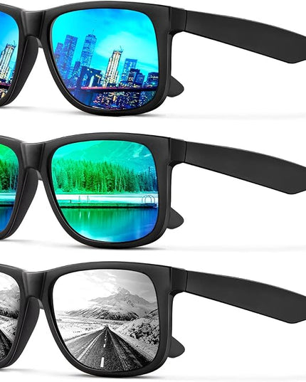 KALIYADI Sunglasses Men Polarized Sun glasses for Mens Womens Classic Matte Black Frame UV Protection 3pack