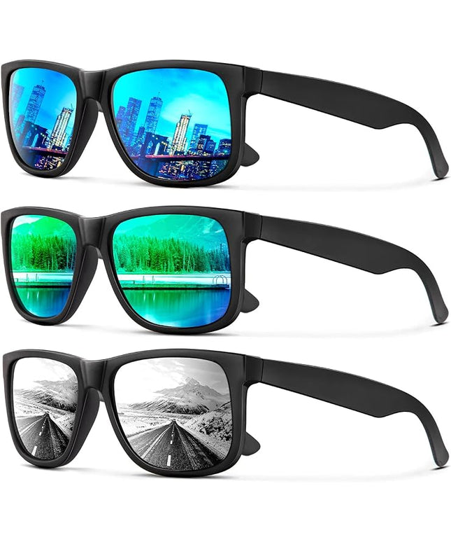KALIYADI Sunglasses Men Polarized Sun glasses for Mens Womens Classic Matte Black Frame UV Protection 3pack