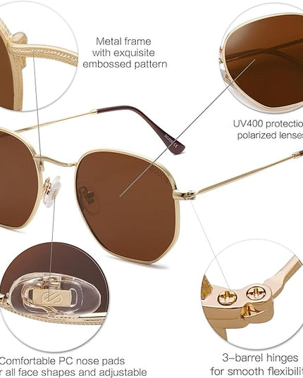SOJOS Square Polarized Sunglasses for Women Men Small Hexagonal Polygon Shades SJ1072