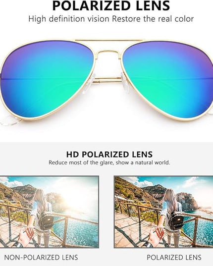 livho Sunglasses for Men Women Aviator Polarized Metal Mirror UV 400 Lens Protection
