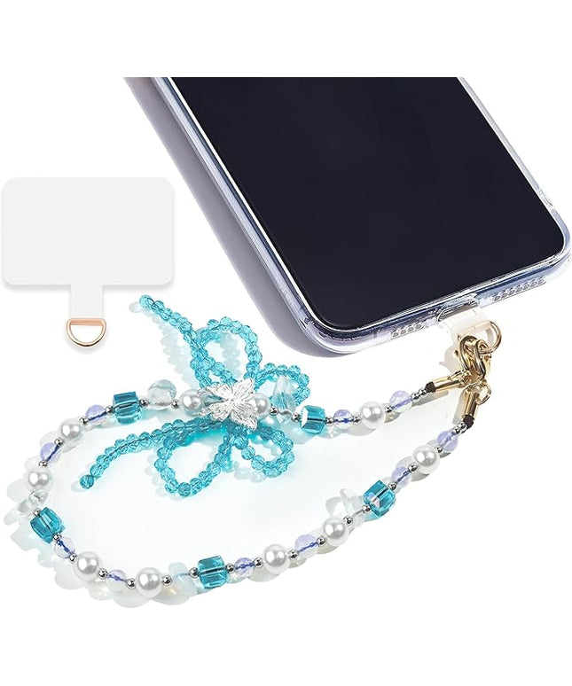 Marble Beaded Phone Wrist Strap,Detachable Phone Bracelet Strap with Tether Tab,Hands-Free Wristlet Strap (Blue & White)