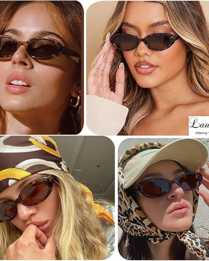 90s Sunglasses for Women Men Retro Small Oval Sunglasses