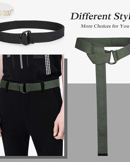 JASGOOD Men Canvas Belt Web Fabric Casual Belt with Black Double D-ring 1 1/2" Wide Set of 2