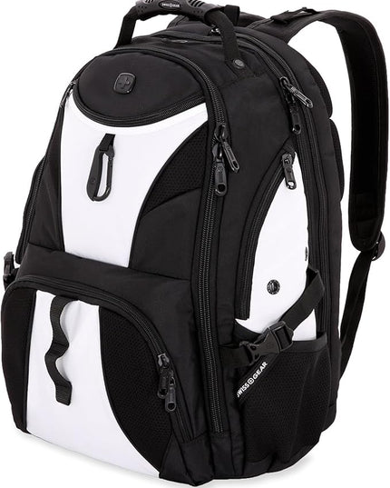 SwissGear 1900 ScanSmart 17” Laptop Backpack White/Black – Reflective Tech Backpack with ScanSmart Compartment – Multiple Organizer Pockets & RFID Scan Blocking Technology
