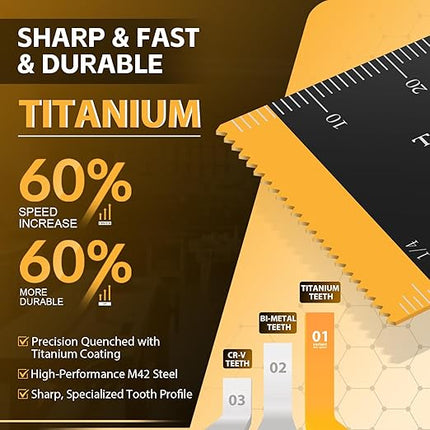 Bionso 22PCS Titanium Oscillating Tool Blade Cuts Metal and Wood, Sharp and Durable Multitool Blades, Multi Tool Blades Kits, Oscillating Saw Blades Fit Dewalt Milwaukee Ryobi Makita Worx Rockwell Wen