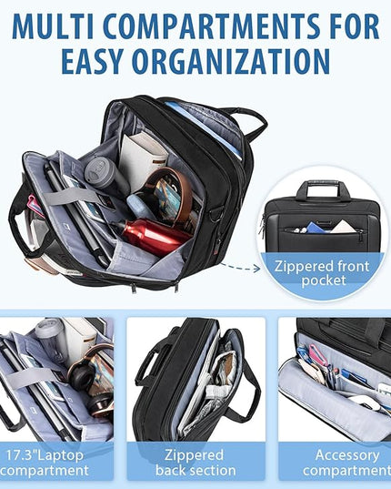 EMPSIGN Laptop Case Briefcase, 17.3 Inch Laptop Bag Expandable Messenger Bag for Men & Women Water Repellent, RFID Blocking Shoulder Bag Canvas Bag for Work, Business Travel