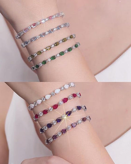 FANCIME Birthstone Tennis Bracelets Sterling Silver Bolo Tennis Bracelets Charm Fine Jewelry Birthday Gifts for Women Mom Wife Her