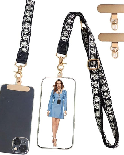 LEMEDE Phone Charm Lanyard, Gold Buckle Adjustable Crossbody and Wrist Strap with 2pcs 360-Degree Rotatable Phone Pad