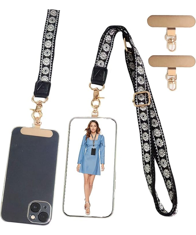 LEMEDE Phone Charm Lanyard, Gold Buckle Adjustable Crossbody and Wrist Strap with 2pcs 360-Degree Rotatable Phone Pad