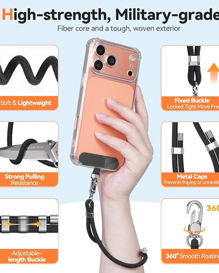 4-IN-1 Phone Lanyard + Wrist Strap, 2PCS Adjustable Length Cell Phone Lanyard with 2 Tether Tabs for iPhone,Smartphones