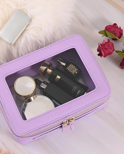 Aveniee Clear Makeup Bag Organizer,Large Travel Toiletry Bag for Women, Waterproof Cosmetic Pouch with Zippers,Car Organizers and Storage Case for Accessories,Lilac