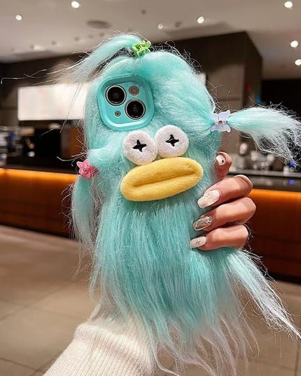 for iPhone 15 Pro Case,Funny and Silly Weird Furry Phone Cases [DIY Long Hair with Hairclip] Ugly Phone Case Swap Challenge Gifts with Friends (Green)
