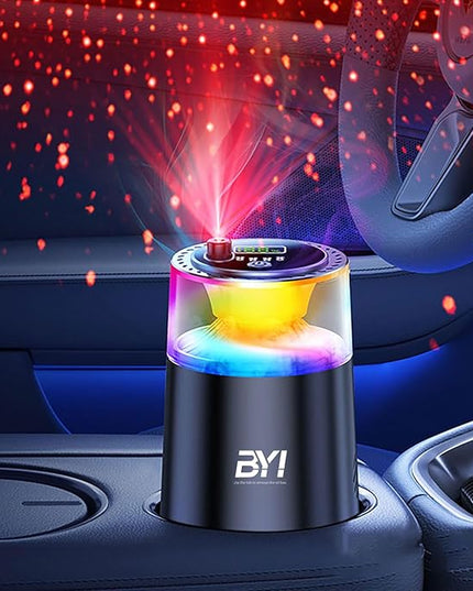 Smart Car Air Freshener with RGB Ambient Light, Galaxy Cloud Mist, Auto On/Off, Built-in Battery, Car Aroma Diffuser, Home, Office (4 Essential Oil Box), Long-Lasting Scent & Relaxing Light