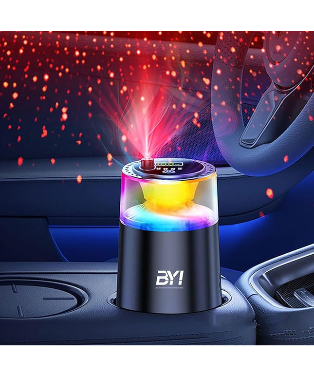 Smart Car Air Freshener with RGB Ambient Light, Galaxy Cloud Mist, Auto On/Off, Built-in Battery, Car Aroma Diffuser, Home, Office (4 Essential Oil Box), Long-Lasting Scent & Relaxing Light