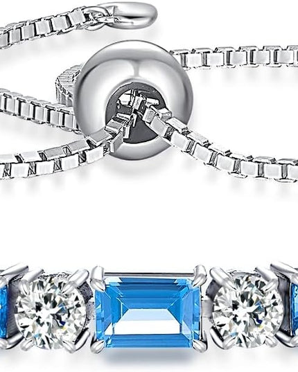 Birthstone Tennis Bracelets for Women White Gold Sterling Silver Gemstone Bracelets Adjustable Chain 6-9 Inchs Jewelry Anniversary Birthday Gifts for Women Mom Wife Her