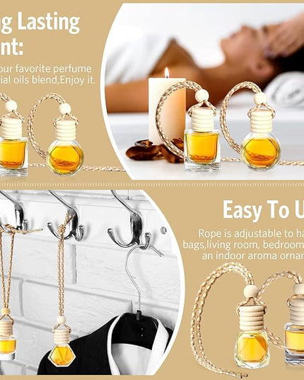 BOTO 100 Pcs Oil Air Freshener Diffuser with Wooden Cap Empty Essential Diffuser Aromatherapy Car Fresheners Clear Car Fragrance Holder Pendant Aesthetic Decor Hanging Perfume Bottle (Various Style)