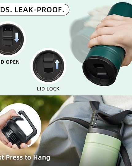 BJPKPK Insulated Water Bottle with 2 Lids,20 oz Double Wall Stainless Steel Vacuum Tumbler Travel Coffee Mug,Wide Mouth Thermal Cup,Dark Green